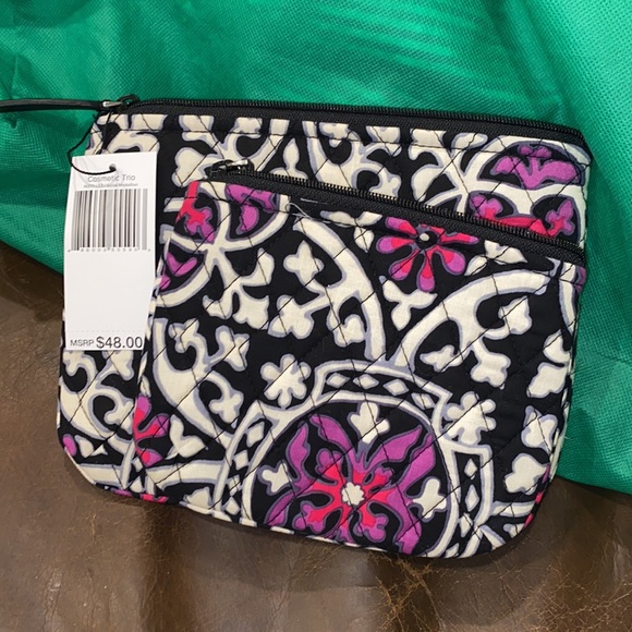 Vera Bradley cosmetics make up bags. Scroll Medallion print with black leather - Picture 1 of 12